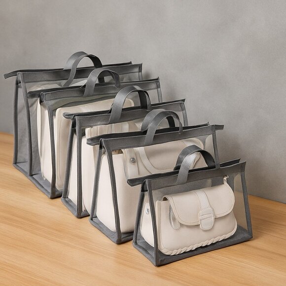 Clear Purse Handbag Storage Dustproof Vinyl Bag Transparent Organizer w/Zipper - Picture 4 of 7